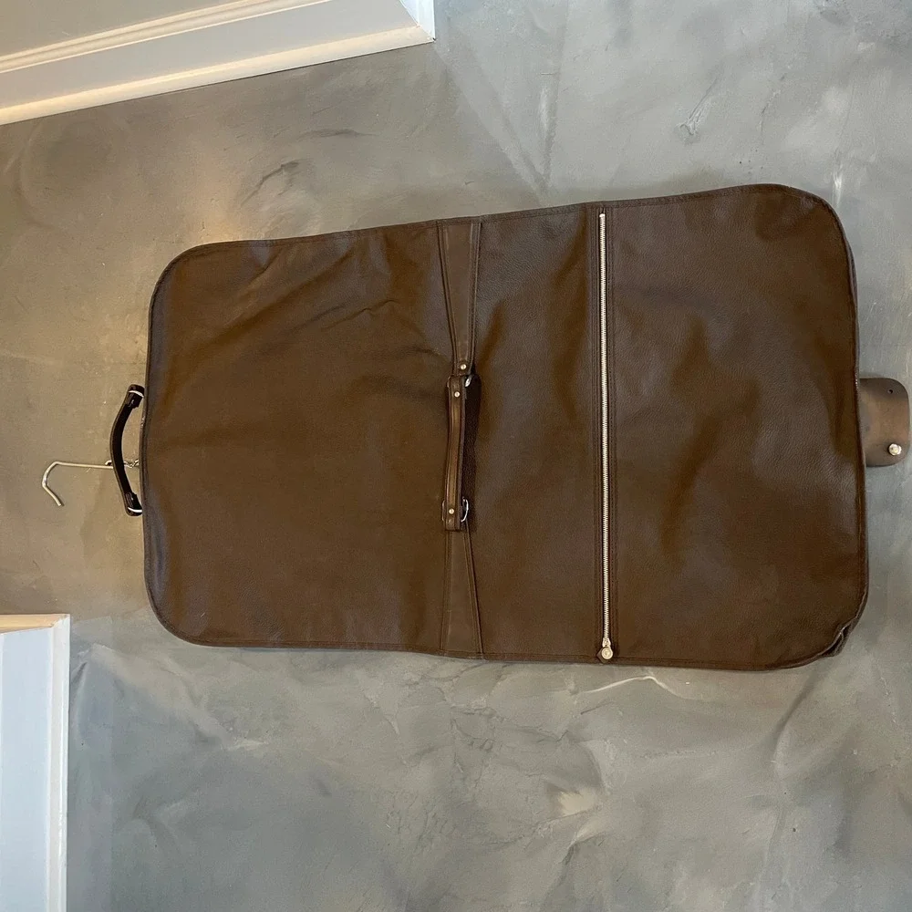 VTG American Tourister Brown Faux Leather Hanging Garment Bag 39x23 Travel Suit